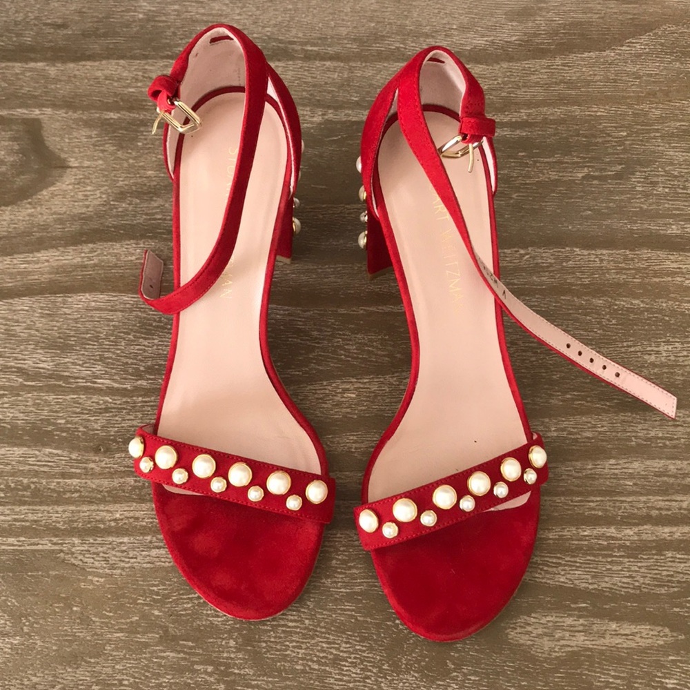 Stuart Weitzman Morepearls sandals in red suede